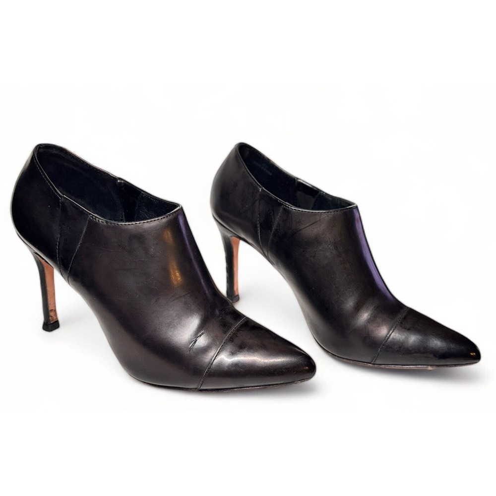 Alice + Olivia Womens Dex Boots High Shine Black Leather Stiletto Ankle EU 37.5